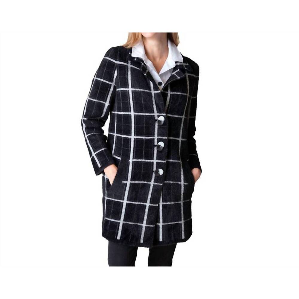 NEW HABITAT windowpane jaquard car coat in black and white